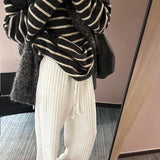 Vertical Striped High-Waisted Straight Slacks Women's New Autumn Loose-Render Feeling With Thin Broad Legs Long