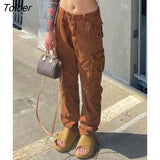Grunge Streetwear Cargo Pants Woman Low Waist Baggy Mom Jeans Vintage 90s Hippie Straight Denim Trousers Korean