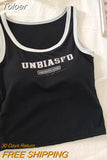 Cotton Letter Printed Women Tank Tops With Bra Pad Elastic Knitting Crop Tops For Women Casual