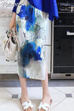 Skirts for Women 2023 Faldas Mujer De Moda High Waist A-line Loose Print Long Jupe Fashion Folds Split Pleated Chic