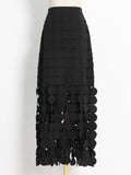 Toloer 2024 New Fashion Temperament Hollow Dot Design Sense Slim Slim Skirt In The Long Tassel Skirt-Outfit