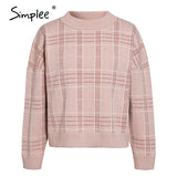 Women geometric khaki knitted sweater women casual Houndstooth lady pullover sweater female Autumn winter retro