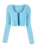 Fashion Women's Knitted Cardigan O-neck Slim Mental Buckle Long Sleeve Solid Color Short Sweater Spring 2023 New