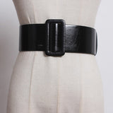 White Rectangular Buckle Split Long Wide Pu Leather Belt Personality Women New Fashion Tide All-match Spring 2022