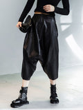 High Elastic Waist Black Leather Long Harem Trousers New Loose Fit Pants Women Fashion Tide Spring Autumn 2023