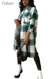 Elegant Fashion Checkered Coat Women Autumn Winter Clothing 2023 Single Breasted Long Flannel Plaid Jacket