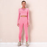 Women Sports Set Workout Sportswear Gym Clothing Fitness Long Sleeve Crop Top High Waist Leggings Sports