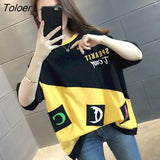 Cotton Womens Tshirt Summer Short-sleeved 2022 New Loose Half-sleeved Tops Color-blocking T-shirt Design Sense Tshirt