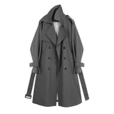 Women Gray Brief Bandage Big Size Trench New Lapel Long Sleeve Loose Fit Windbreaker Fashion Spring Autumn 2023