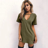 Women Tshirt mini Dress Choker V-neck Summer Dresses Long Short Sleeve Casual Sexy Halter Boho Beach Dress Vestidos