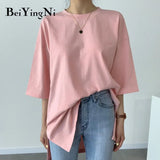 8 Colors Oversized T-shirt Female Cotton High Quality Harajuku Casual Loose T Shirt Women Split Tshirts Black Pink