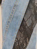 Fashion Women's Jeans High Waist Contrast Color Black Lace Patchwork Slim Denim Pencil Pants Summer 2023 New Tide