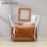 TWOTWINSTYLE Fashion Transparent Woman Hit Color PU Package 2020 Summer Autumn