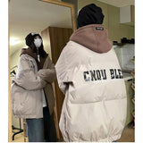 High Street Oversize Cotton Clothes Female Winter New Students Fake Two Thick Cotton-Padded Clothes Leisure Retro Cotton-Padded Jacket-Outfit