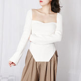 Toloer Sexy Knit Bottom Shirt Female 2024 Spring New Fashion Hem Irregular On Both Sides Of The Slit Knit Sweater-Outfit