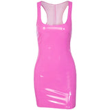 Toloer Leather Solid Color Halter Dress Female Tight Leather Skirt Sexy Sleeveless Leather Hottie Bag Hip Skirt Short Skirt-Outfit