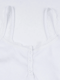 Lace Trim Button-Up Ribbed Crop Cami Top-Outfit