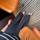 High-Rise Water Wash Cotton Casual Suit Pants Women's Summer Thin Loose Straight Broad Leg Pants Feel Nine-Point