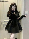 Temperament Woman Dress Slim Waist Black Robe Femme Chic Hollow Out A-line Fashion Korean Y2k Dresses 2023 Vestidos De