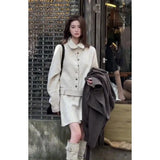 French Style High-Neck Single Buckle Knitted Skirt Dress