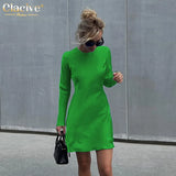 Autumn Blue Satin Mini Dress Ladies Fashion O-Neck Long Sleeve Bodycon Dress Elegant Slim Classic Dresses For Women