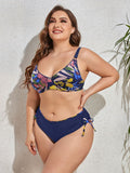 Size Printed V-Neck Drawstring Bikini