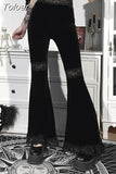 Goth High Waist Flared Pants Aesthetic Sexy Lace Patchwork Women's Pants Vintage Elegant Velvet Christmas