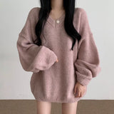 V-neck Oversized Loose Sweater-Outfit