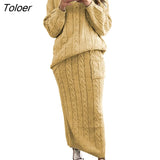 Autumn Winter Two Piece Set Women Winter Long Sleeve Jumpers Sweater Skirt Set Warm Knitted Outfit Top and Pants