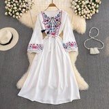 Embroidery Tassel Tuxedo With Loose Waist A Word Big Swing Dress Seaside
