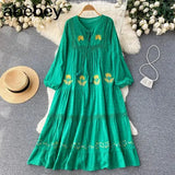 Women Summer Bohemian Casual Loose Midi Dresses Flower Embroidery White Color Zaful Boho Street Vestidos Elbise Traf
