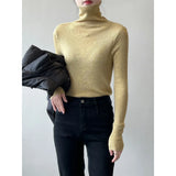 Women's Solid Color Turtleneck Slim Fitted Knit Tops 8 Colors Ribbed Striped Pit