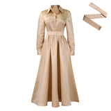 Women's Clothing 2025 Autumn New Large Swing Solid Color Collar Long Sleeve A Dress African