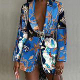 Sexy Print Colorblock Blazers For Women Notched Collar Long Sleeve Straight Jackets Female Autumn Clothing 2023