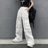 Women White Cargo Pants Summer Fashion Streetwear Female Hip Hop Trousers Gothic Casual High Waist Loose Wide Leg