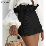 2023 Ruffle Hem Ruched High Waist Shorts Polyester Above Knee Plain Daily Sexy Fashion Women's