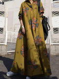 Vintage Print Loose Long Dress For Women Lapel Half Sleeve Loose Waist Maxi Dresses Female 2023 Spring Fashion