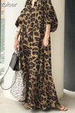 Leopard Print Puff Sleeve Dress For Woman v neck puff sleeve loose colorblock long dresses female clothing 2023