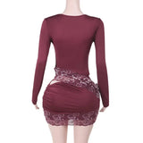 Purple Patchwork Long Sleeve Bodycon Mini Dress-Outfit