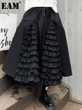 High Elastic Waist Black Pleated Irregular Casual Long Half-body Skirt Women Fashion Tide New Spring Autumn 2023