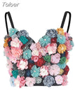 Fashion Women's Print Tank Tops Sleeveless Backless Patchwork Three-dimensional Flower Floral Camis Summer 2023 New