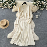 Small Fragrant Style Wearing Women's Autumn Fashion Nail Ball Collar Sleeveless Knitted Dress Long Sleeve Open Shirt