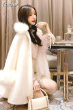Winter Imitation Mink Fur Jacket Women Loose Fur Collar Thick Warm OverCoat Female Plush Mid-length Woolen Coat