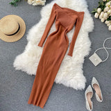 2022 Off Shoulder Cross Criss Autumn Knit Sweater Midi Long Dress Bodycon Party Winter Sexy Women Casual elegant