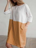 Dress Women Summer 2022 Casual Patchwork 1/2 Sleeve Cotton Linen Dress Oversized Loose Pockets Tunic Women Dress