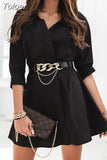 Dresses for Women 2023 Summer Turn-down Collar Office Lady Straight Sashes Mini Dress Women White Vintage Dresses