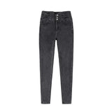 Astetic Skinny Stretch Warm Fleece Jeans High Waist Woman Pencil Pants Streetwear Denim Trousers Vetement Femme Winter