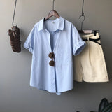 Basic Green Shirts for Women Summer Turn-down Collar Office Ladies Loose Short Sleeve Blouse Female Tops Blusas