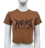 Crop top Harajuku brown t-shirt female Sexy anime Goth print spring and summer new fashion T-shirt women Tops 2023