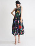 Print Dresses For Women Square Collar Sleeveless High Waist Folds Temperament Casual Dress Female Summer Fashion